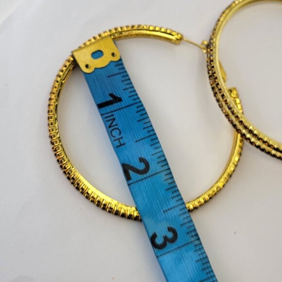 Double Hoop Earrings with Crystals - Picture 6 of 7